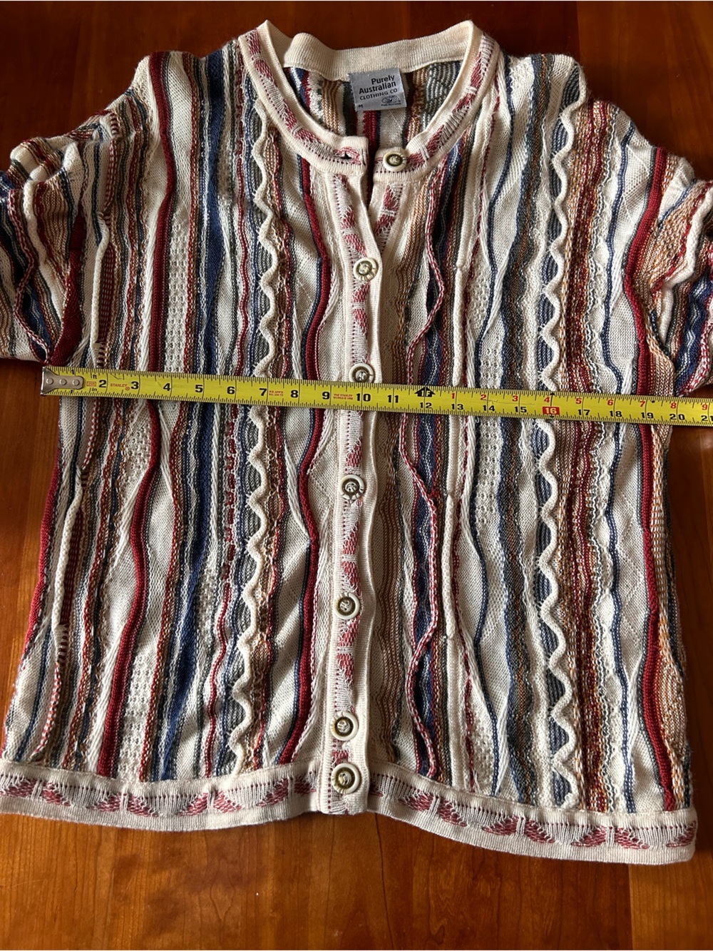 Purely Australian Colorful Textured 3D Wool Coogi-Style Sweater Cardigan Medium - Picture 7 of 8